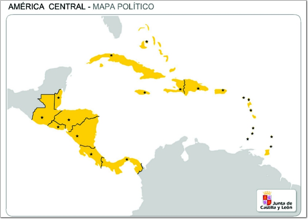Mapa político mudo de América Central Mapa de países y capitales.