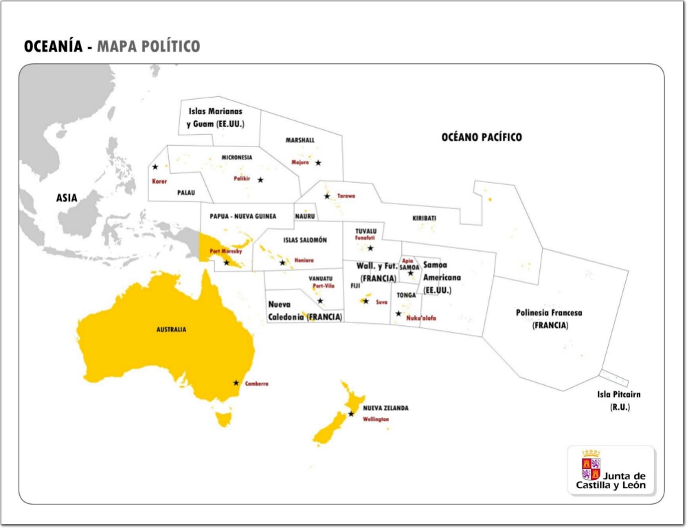 Mapa Politico De Oceania En Español