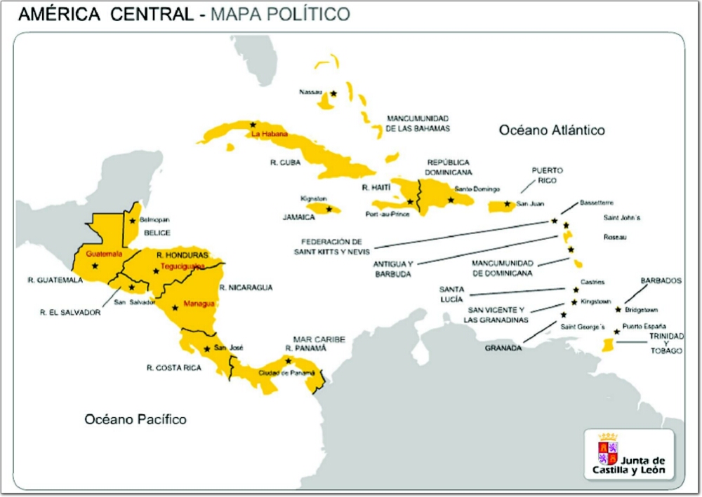 Mapa político de América Central Mapa de países y capitales de.