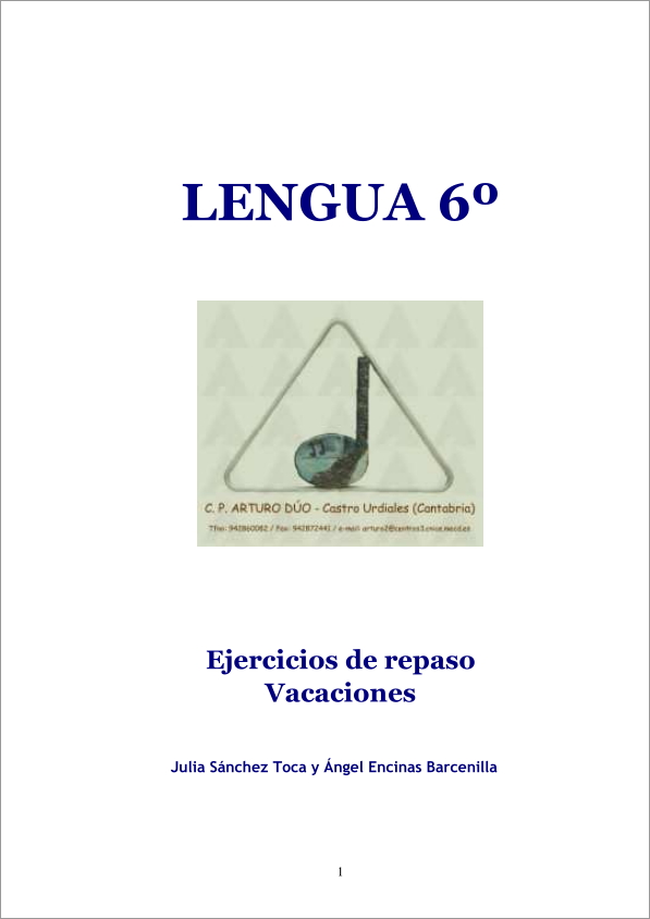 Actividades de repaso para vacaciones de Lengua (6º de
